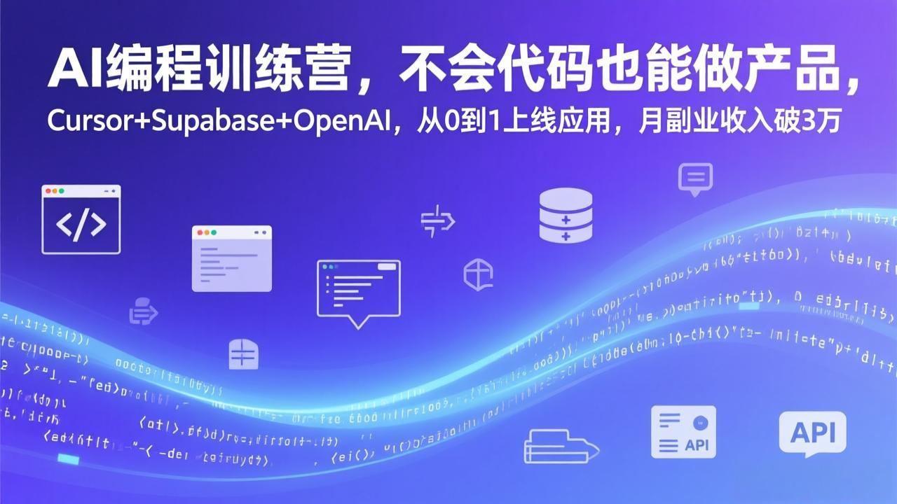 AI编程训练营，不会代码也能做产品，Cursor+Supabase+OpenAI，从0到1上线应用，月副业收入破3万-千汇网创