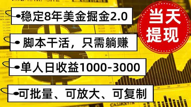 稳定8年美金掘金2.0脚本干活，只需躺赚。单人日收益1000-3000可批量、...-千汇网创