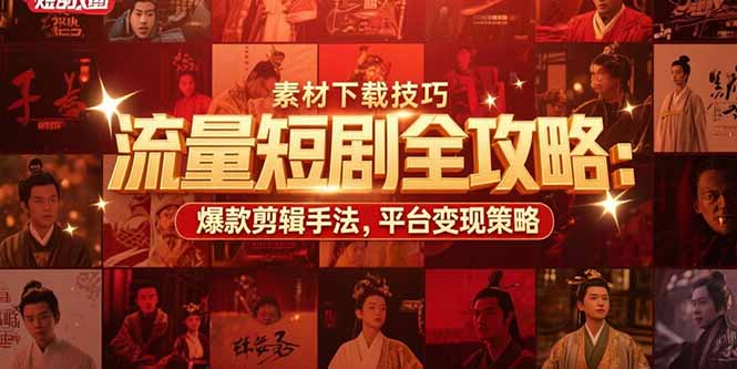 流量短剧全攻略：素材下载技巧，爆款剪辑手法，平台变现策略-千汇网创