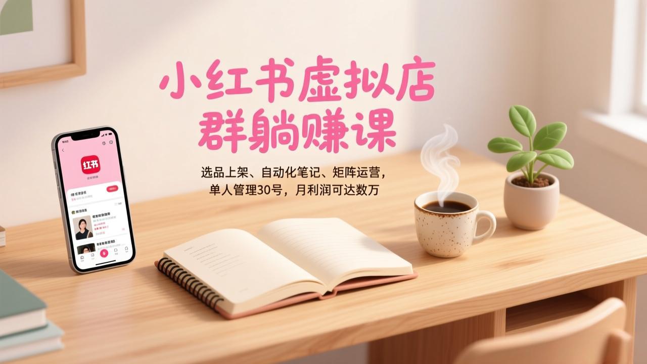 小红书虚拟店群躺赚课，选品上架、自动化笔记、矩阵运营，单人管理30号，月利润可达数万-千汇网创