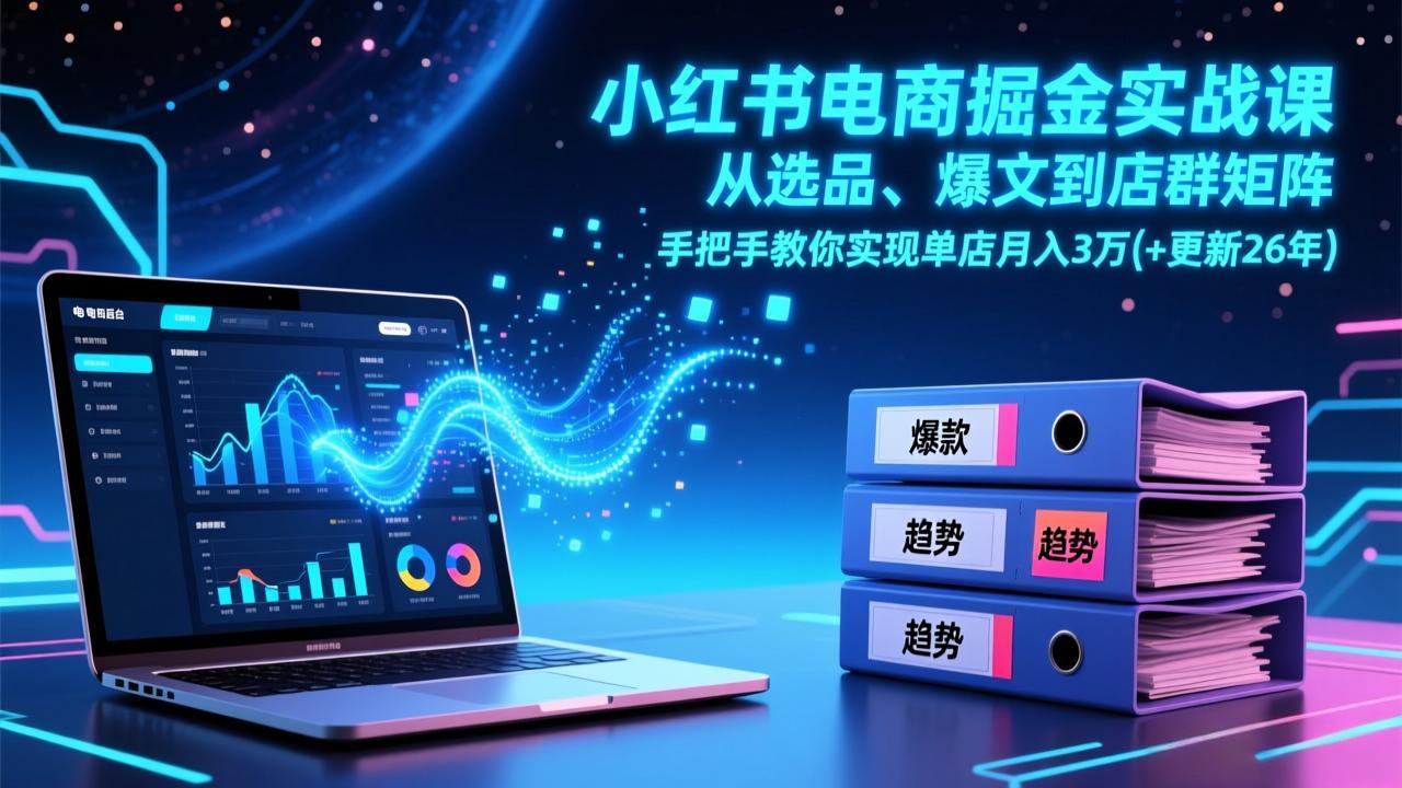 小红书电商掘金实战课，从选品、爆文到店群矩阵，手把手教你实现单店月入3万+(更新26年-千汇网创