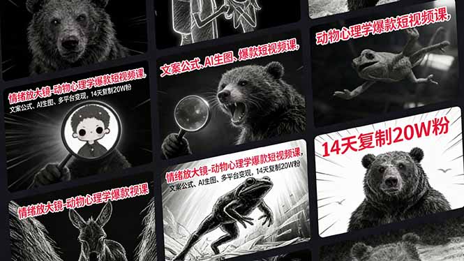 情绪放大镜-动物心理学爆款短视频课，文案公式、AI生图、多平台变现，14天复制20W粉-千汇网创