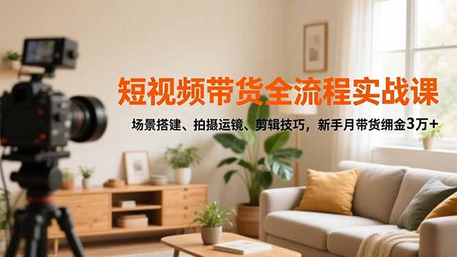 短视频带货全流程实战课，场景搭建、拍摄运镜、剪辑技巧，新手月带货佣金3万+-千汇网创