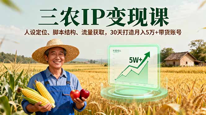 三农IP变现课，人设定位、脚本结构、流量获取，30天打造月入5万+带货账号-千汇网创