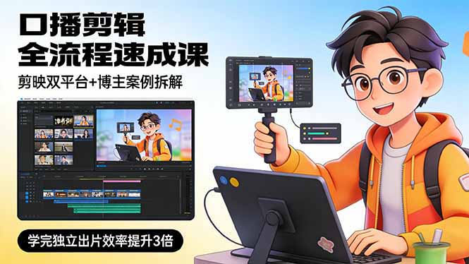 口播剪辑全流程速成课，剪映双平台+博主案例拆解，学完独立出片效率提升3倍-千汇网创