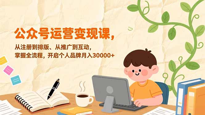 公众号运营变现课，从注册到排版、从推广到互动，掌握全流程，开启个人品牌月入30000+-千汇网创