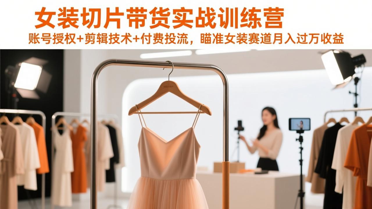 女装切片带货实战训练营，账号授权+剪辑技术+付费投流，瞄准女装赛道月入过万收益-千汇网创