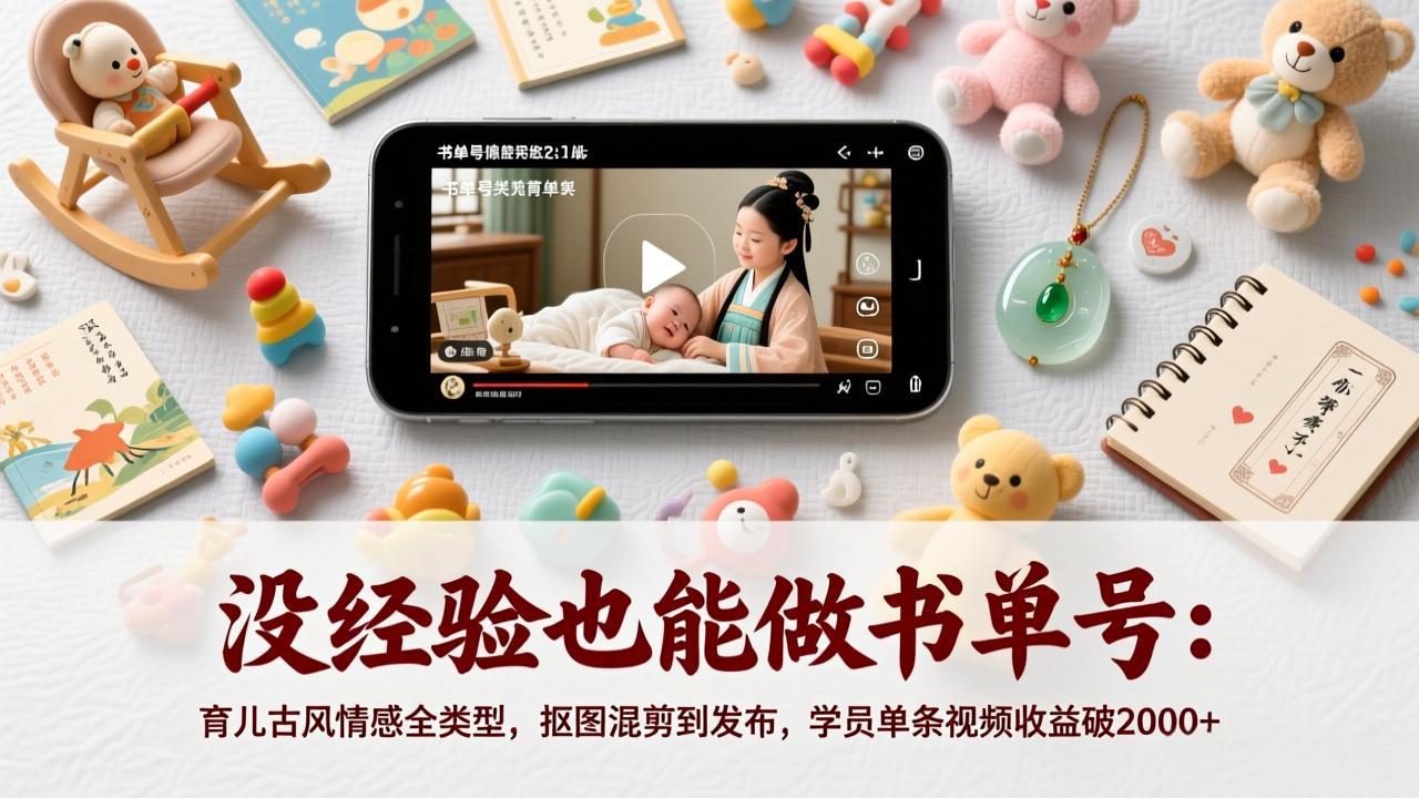 没经验也能做书单号：育儿古风情感全类型，抠图混剪到发布，学员单条视频收益破2000+-千汇网创