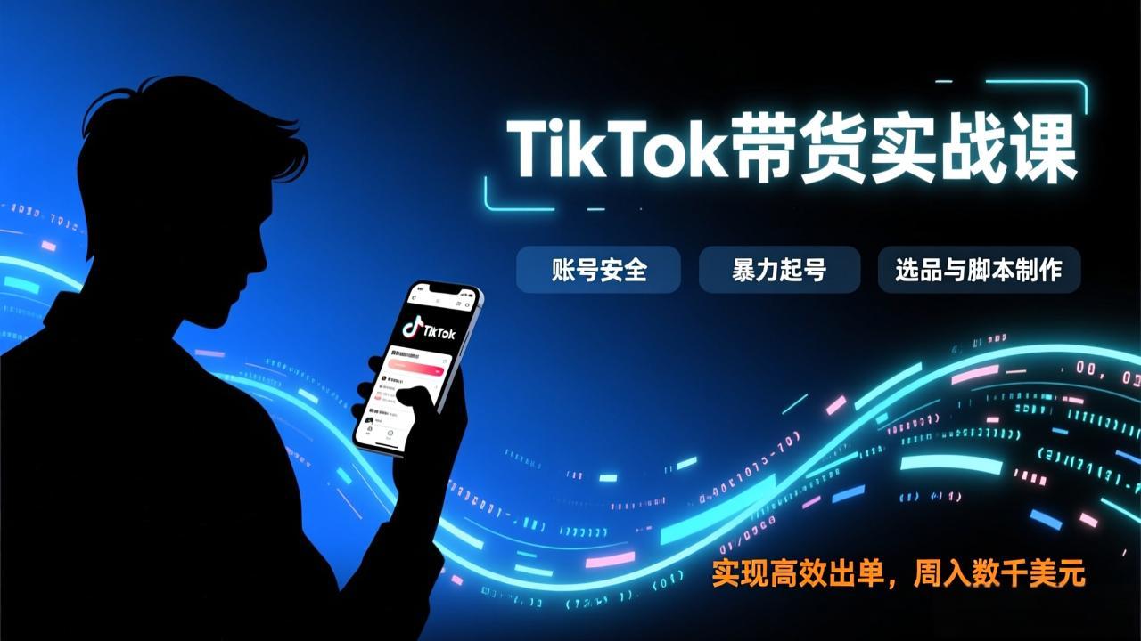 TikTok带货实战课，涵盖账号安全、暴力起号、选品与脚本制作，实现高效出单，周入数千美元-千汇网创