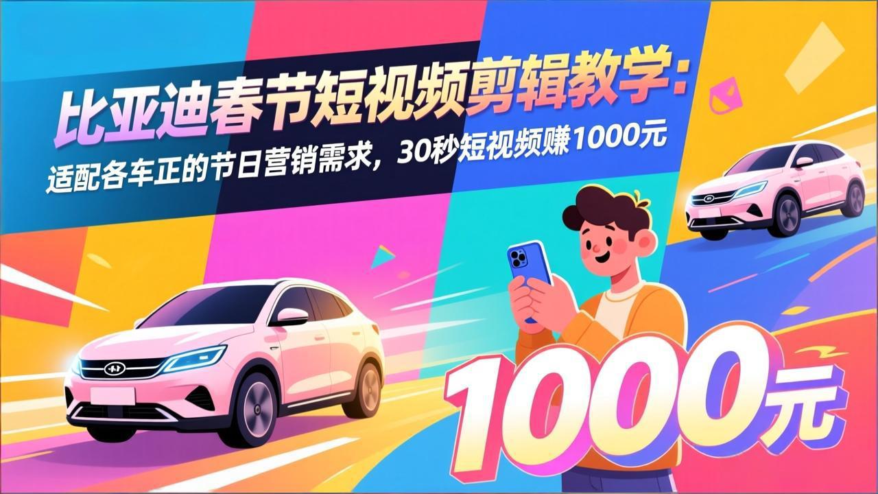 比亚迪春节短视频剪辑教学：适配各车企的节日营销需求，30秒短视频赚1000元-千汇网创