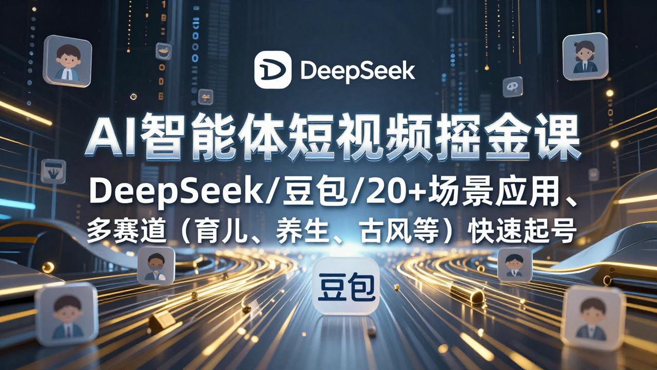 AI智能体短视频掘金课，DeepSeek/豆包/20+场景应用、多赛道(育儿、养生、古风等-千汇网创
