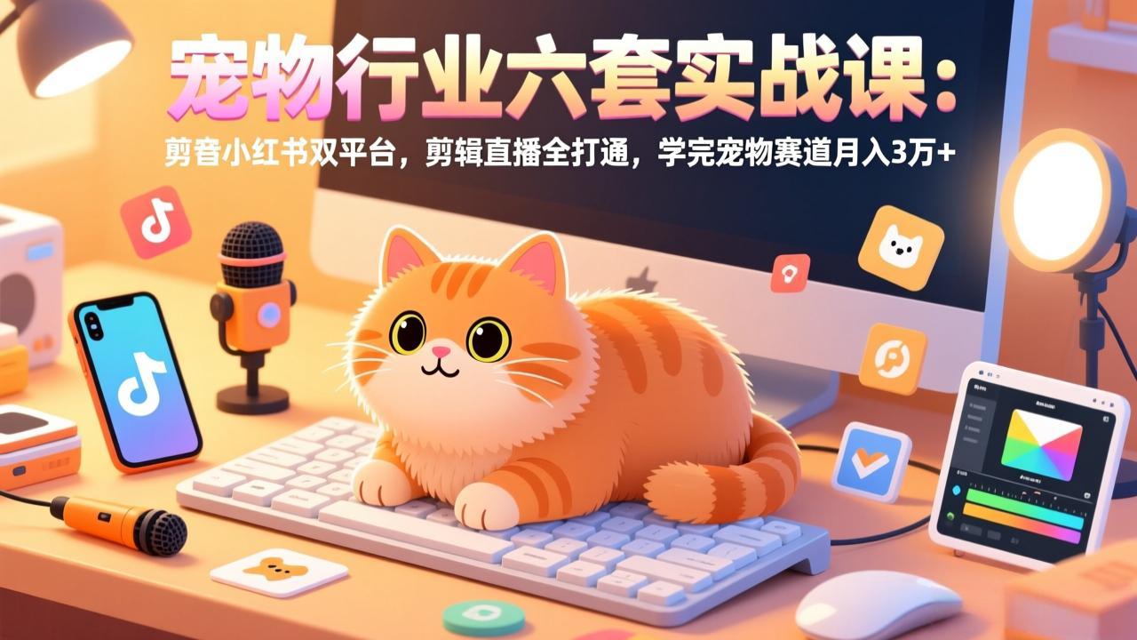 宠物行业六套实战课：抖音小红书双平台，剪辑直播全打通，学完宠物赛道月入3万+-千汇网创