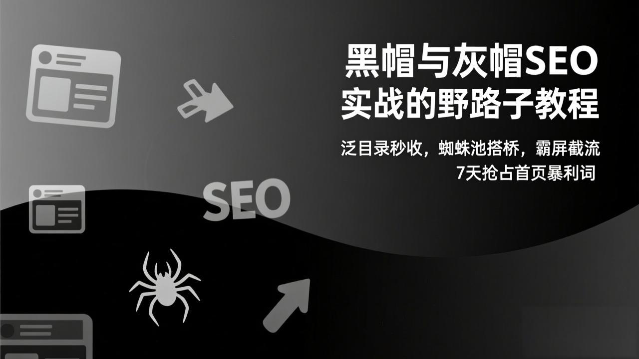黑帽与灰帽SEO实战的野路子教程：泛目录秒收，蜘蛛池搭桥，霸屏截流，7天抢占首页暴利词-千汇网创