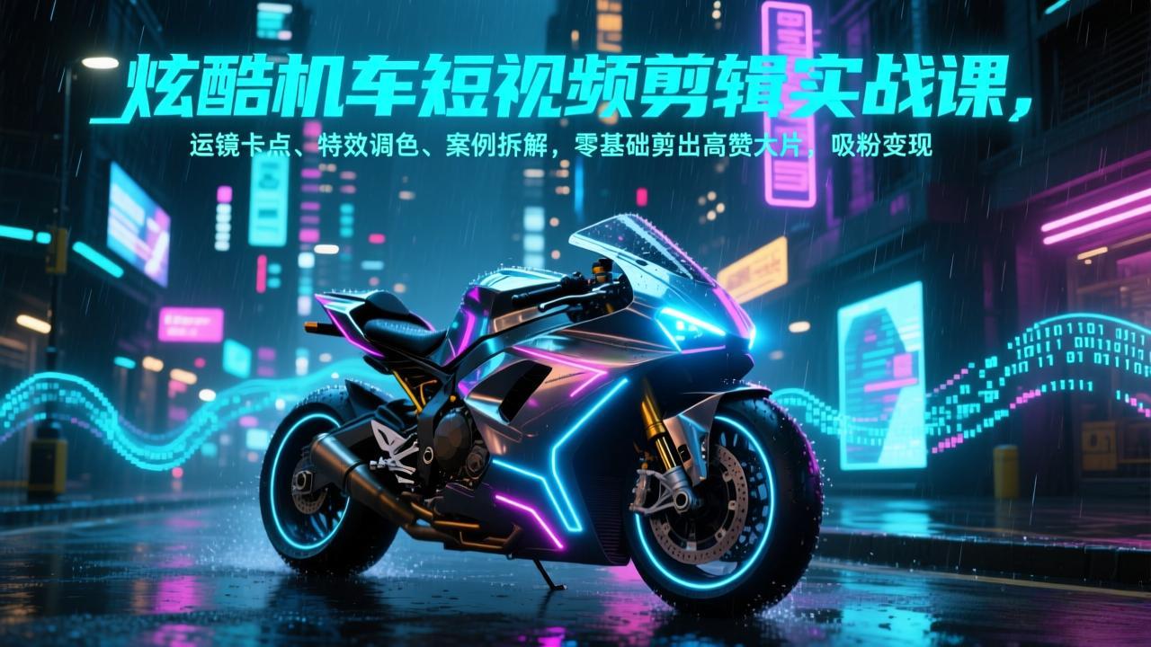 炫酷机车短视频剪辑实战课，运镜卡点、特效调色、案例拆解，零基础剪出高赞大片，吸粉变现-千汇网创
