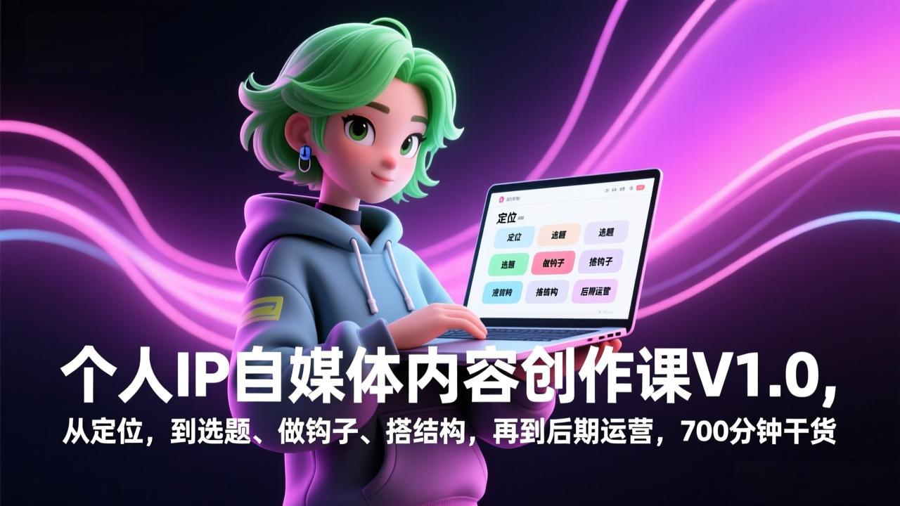 个人IP自媒体内容创作课V1.0，从定位，到选题、做钩子、搭结构，再到后期运营，700分钟干货-千汇网创