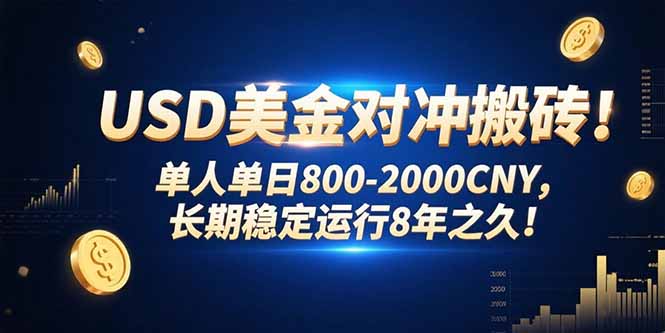 USD美金对冲搬砖!单人单日800-2000CNY，长期稳定运行8年之久!-千汇网创