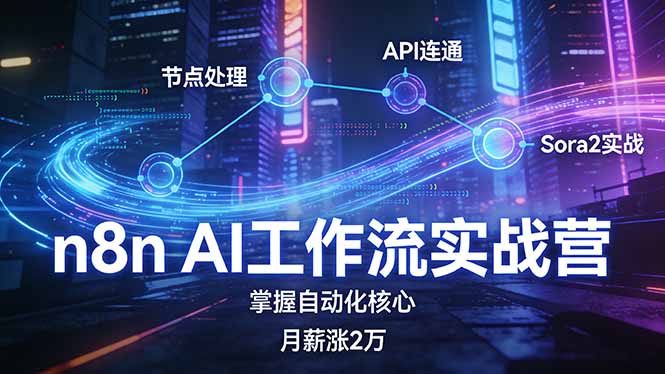 n8n AI工作流实战营，节点处理+API连通+Sora2实战，掌握自动化核心月薪涨2万-千汇网创