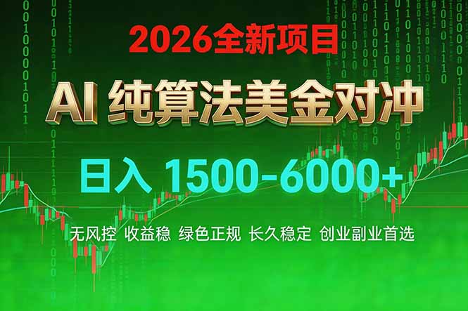 2026 全新美金对冲项目，不套平台赠金，不封号，纯算法对冲，日入 1500-6000+-千汇网创