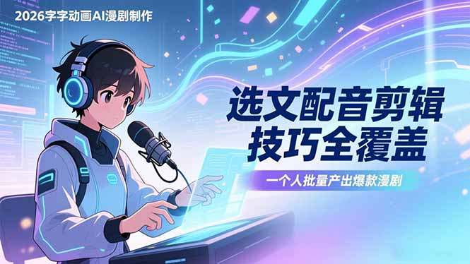 2026字字动画AI漫剧制作-1期，选文配音剪辑技巧全覆盖，一个人就能批量产出爆款漫剧-千汇网创