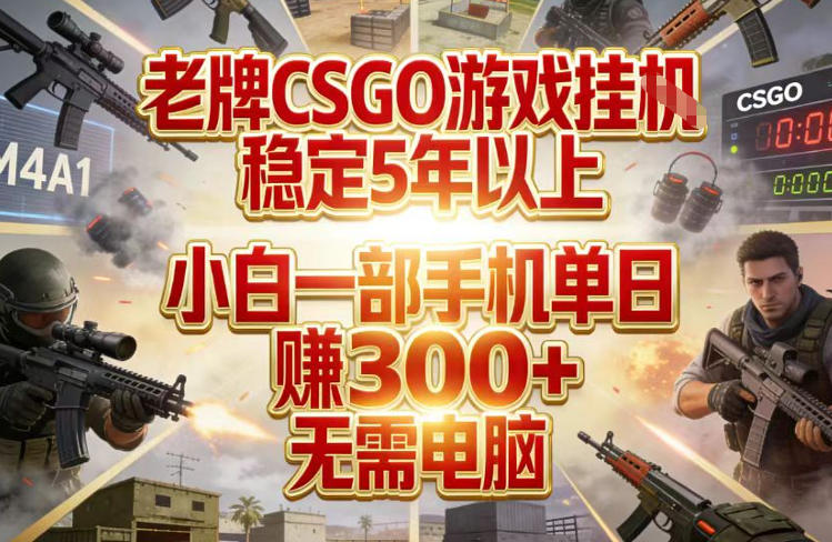老牌CSGO游戏挂G，稳定5年以上，小白一部手机单日賺3张+，无需电脑【揭秘】-千汇网创