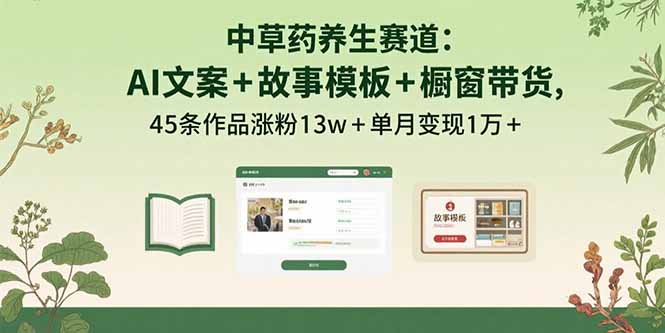 中草药养生赛道：AI文案+故事模板+橱带货，45条作品涨粉13w+单月变现1万+-千汇网创