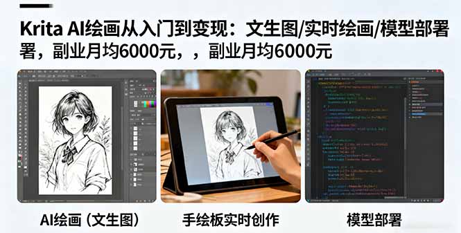 Krita AI绘画从入门到变现：文生图/实时绘画/模型部署，副业月均6000元-千汇网创