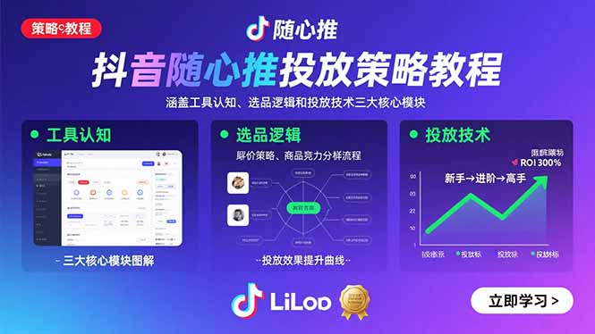 抖音随心推投放策略教程：涵盖工具认知、选品逻辑和投放技术三大核心模块-千汇网创