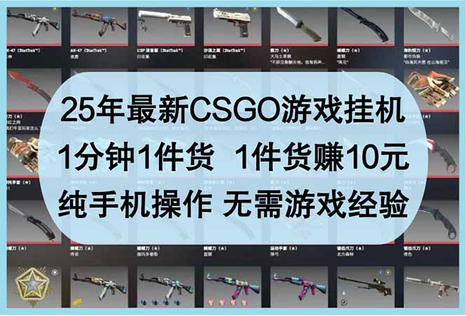 25年最新CSGO游戏挂机，1分钟1件货，1件货赚10元 纯手机操作 无需游戏经验-千汇网创