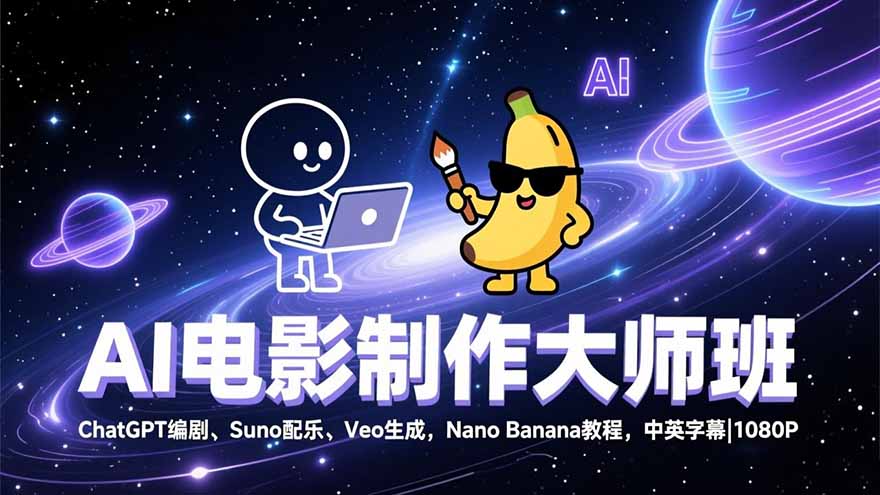 AI电影制作大师班：ChatGPT编剧、Suno配乐、Veo生成，Nano Banana教程，中英字幕|1080P-千汇网创
