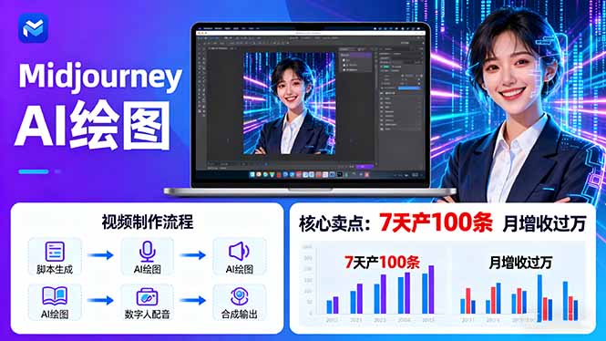 AI绘图照片开口说话视频制作：Midjourney+数字人，7天产100条月增收过万-千汇网创