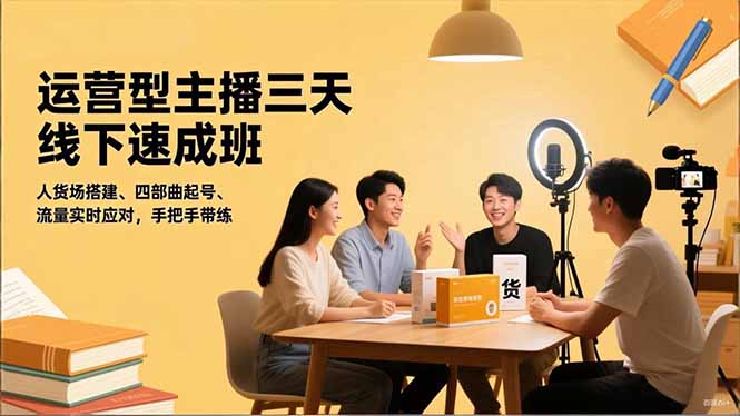 运营型主播三天线下班，人货场搭建,四部曲起号,流量实时应对，手把手带练-千汇网创