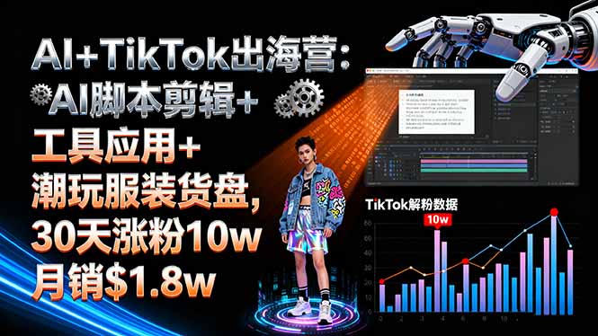AI+TikTok出海营:AI脚本剪辑+工具应用+潮玩服装货盘,30天涨粉10w月销$1.8w-千汇网创