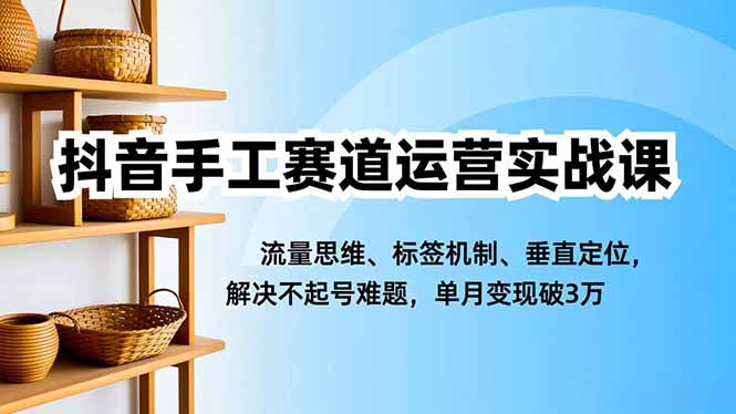 抖音手工赛道运营实战课，流量思维、标签机制、垂直定位，解决不起号难题，单月变现破3万-千汇网创