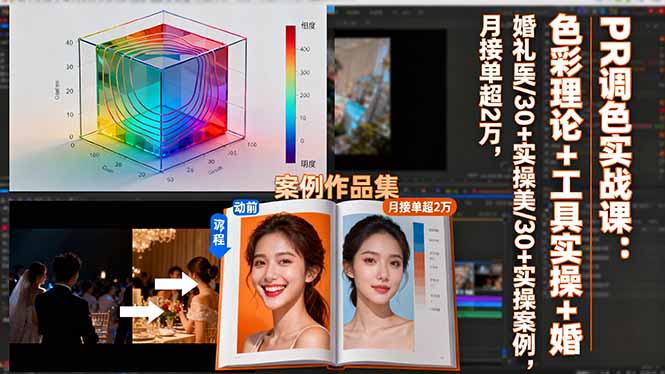 PR调色实战课：色彩理论+工具实操+婚礼医美/30+实操案例，月接单超2万-千汇网创