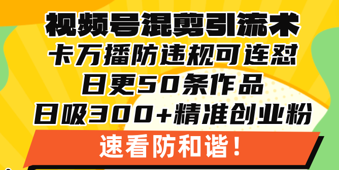 视频号混剪引流技术，500万播放引流17000创业粉，操作简单当天学会-千汇网创
