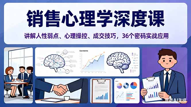 销售心理学深度课，讲解人性弱点、心理操控、成交技巧，36个密码实战应用-千汇网创