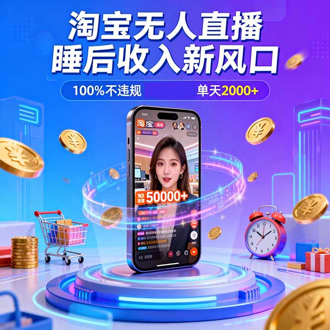 淘宝无人直播，不违规不封号，直播100小时卖了5万，年底旺季！-千汇网创