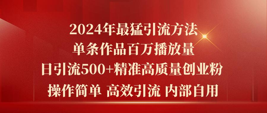 2024年最猛暴力引流方法，单条作品百万播放 单日引流500+高质量精准创业粉-千汇网创
