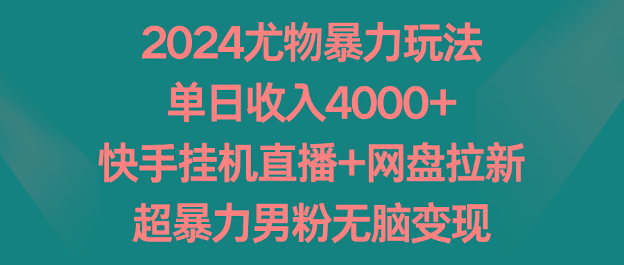 2024尤物暴力玩法 单日收入4000+快手挂机直播+网盘拉新 超暴力男粉无脑变现-千汇网创