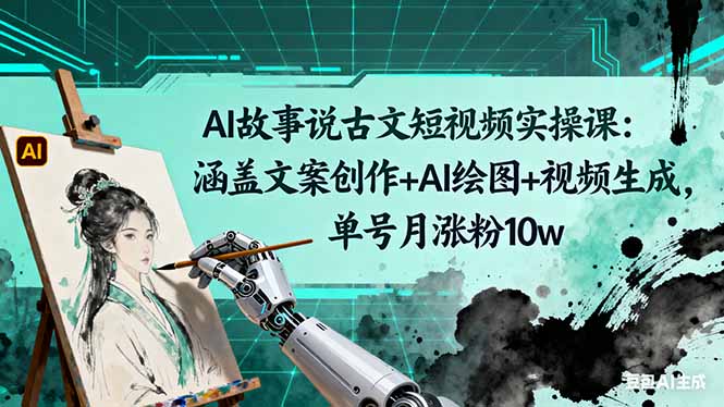 AI故事说古文短视频实操课：涵盖文案创作+AI绘图+视频生成，单号月涨粉10w-千汇网创