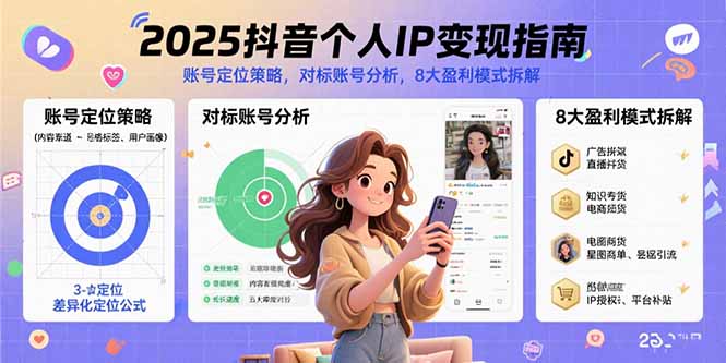2025抖音个人IP变现指南，账号定位策略，对标账号分析，8大盈利模式拆解-千汇网创