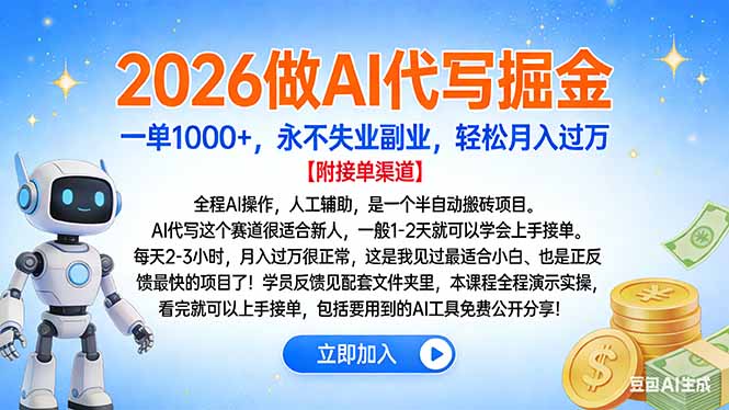 2026做AI代写掘金，一单1000+，永不失业副业，轻松月入过万-千汇网创