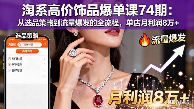淘系高价饰品爆单课74期：从选品策略到流量爆发的全流程，单店月利润8万+-千汇网创