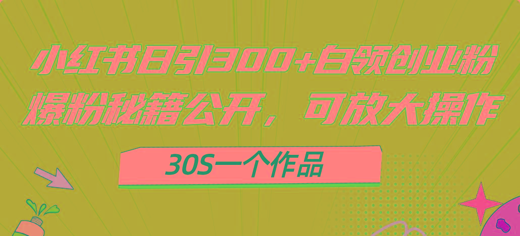 小红书日引300+高质白领创业粉，可放大操作，爆粉秘籍！30s一个作品-千汇网创