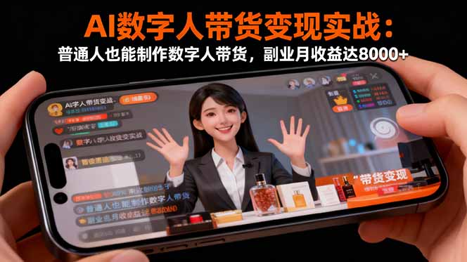 AI数字人带货变现实战：普通人也能制作数字人带货，副业月收益达8000+-千汇网创