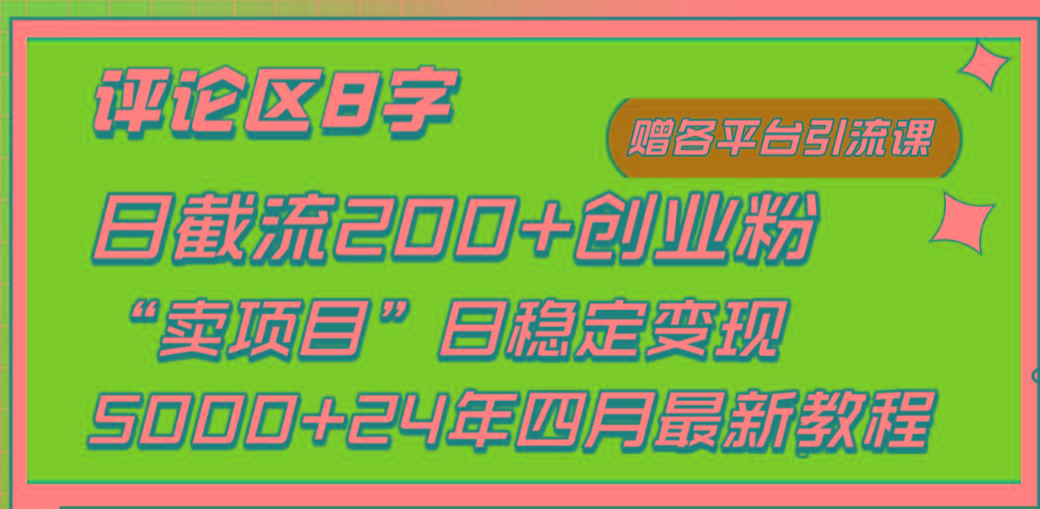 (9851期)评论区8字日载流200+创业粉  日稳定变现5000+24年四月最新教程！-千汇网创