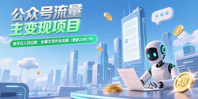公众号流量主变现项目，新手日入四位数，含爆文写作全攻略(更新25年7月-千汇网创