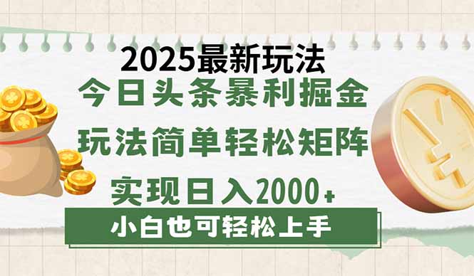 今日头条2025最新玩法，思路简单，复制粘贴，轻松实现矩阵日入2000+-千汇网创