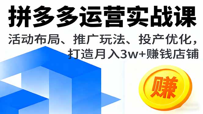 拼多多运营实战课，活动布局、推广玩法、投产优化，打造月入3w+赚钱店铺-千汇网创