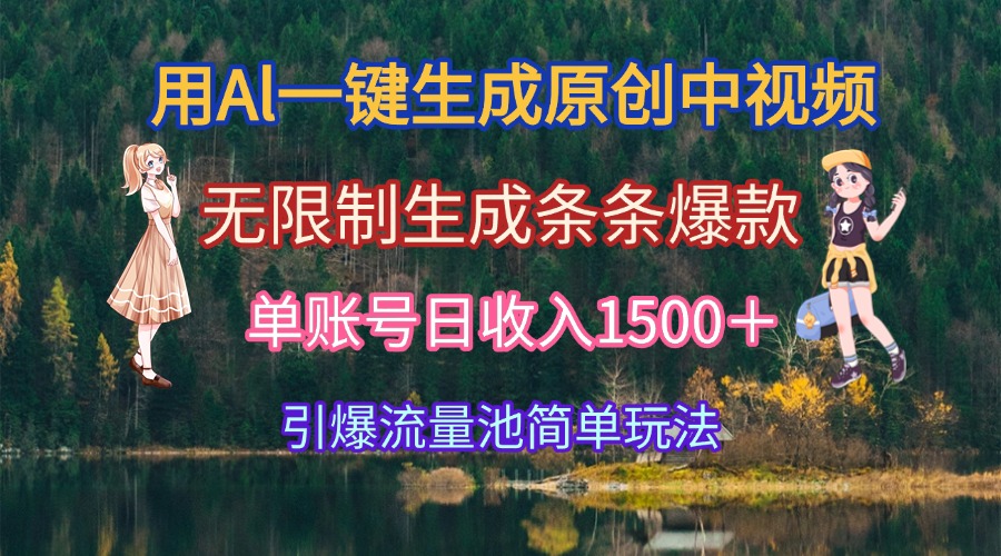 用Al一键生成原创中视频，无限制生成条条爆款，单账号日收入1500＋引爆…-千汇网创